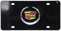 Ebony Finished Stainless Steel License Plate Cadillac Logo Chrome - 310196