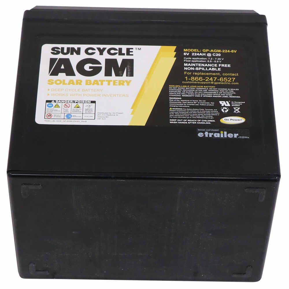Go Power AGM RV Battery - Deep Cycle - Group 27 - 6V - 224 ...