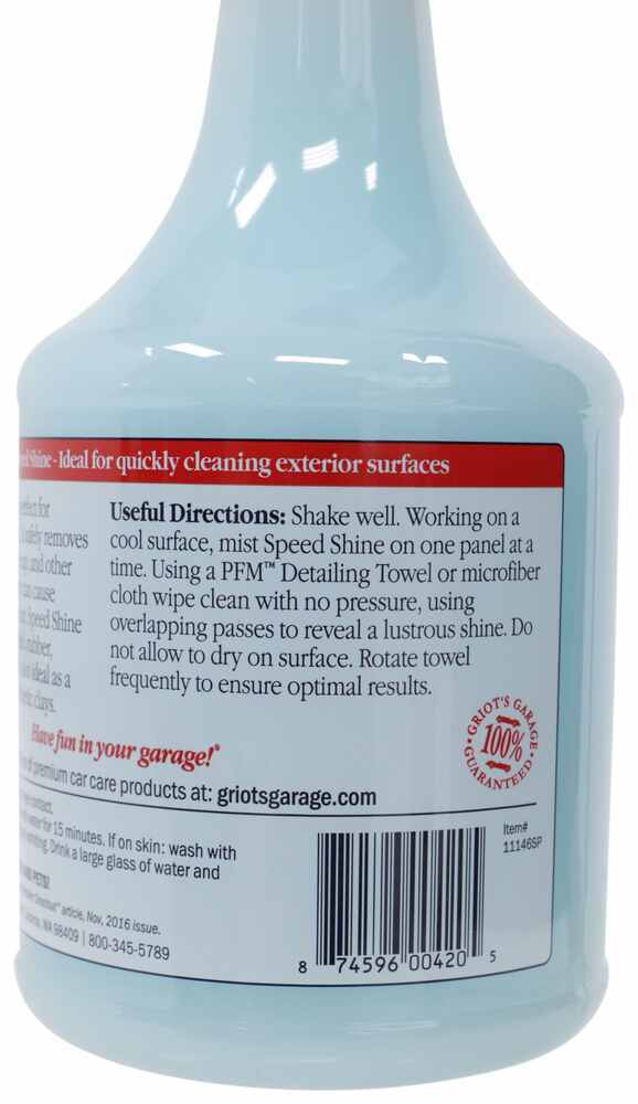 Griot's Garage Speed Shine Quick Detailing Spray for Vehicles and RVs - 35  fl oz Spray Bottle Griots Garage Multi-Purpose Cleaner 34911146