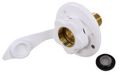 RV City Water Inlet w/ Brass Check Valve - 1/2" MPT - Plastic Flange - Surface Mount - White - 372160-85-A-26A