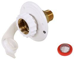 RV City Water Inlet with Brass Check Valve - 1/2" MPT - Plastic Flange - Surface Mount - White - 37262145
