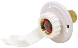 RV City Water Inlet with Brass Check Valve - 1/2" FPT - Metal Flange - Surface Mount - White