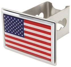 American Flag Trailer Hitch Cover - 2" Hitches - Stainless Steel - Chrome Trim - AUT-FLAG-C