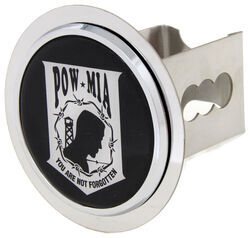 POW/MIA Flag Trailer Hitch Cover - 2" Hitches - Stainless Steel - Chrome and Black - AUT-POW-C