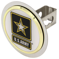 US Army Trailer Hitch Cover - 1-1/4" Class II Hitches - Stainless Steel - Gold Trim - AUT2-ARMY-C