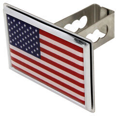 American Flag Trailer Hitch Cover - 1-1/4" Class II Hitches - Stainless Steel - Chrome Trim - AUT2-FLAG-C