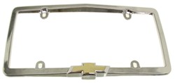 Chevy License Plate Frame - Chrome Plated Metal - Gold Bowtie - CR10437