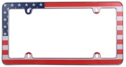 USA Flag License Plate Frame - Red, White, Blue and Chrome - CR23003