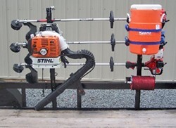 Pack'Em Rack for Open Utility Trailers - Holds 3 Trimmers, 1 Blower, 1 Line Spool, 1 Cooler
