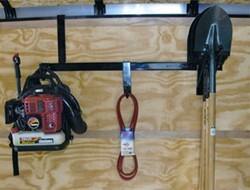 Pack'Em Rack for Enclosed Trailers - Holds 1 Blower, 1 Hedge Trimmer, 6 Shovels, 1 Spare Tire - PK-BM-OP2