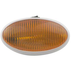 RV Porch Utility Light w/ Switch - Incandescent - Oval - White Housing - Amber Lens - RVPL7A