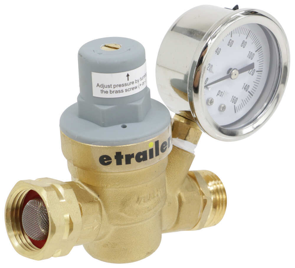 Adjustable Lead-Free Brass RV Water Pressure Regulator with Oil Filled Gauge