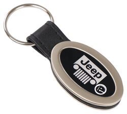 Jeep Key Chain - Oval - Leather - Black and Chrome - AU23FR