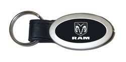 Dodge Ram Key Chain - Oval - Leather - Black and Chrome - AU35FR