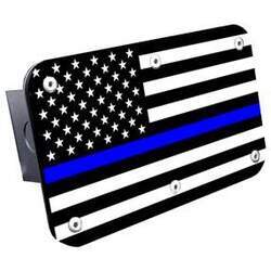 Back the Blue Thin Blue Line Flag Trailer Hitch Cover - 2" Hitches - Stainless Steel