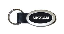 Nissan Key Chain - Oval - Leather - Black and Chrome - AU55FR