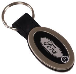 Ford Key Chain - Oval - Leather - Black and Chrome - AU83FR