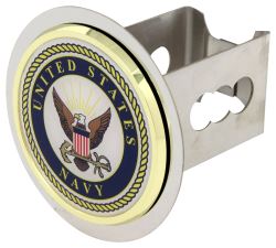 US Navy Trailer Hitch Cover - 2" Hitches - Stainless Steel - Gold Trim - AUT-NAVY-C