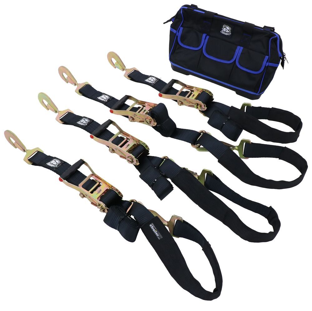 Ratchet Tie Down Straps w/ Twist Snap Hooks (QTY 4) w/ 4 FREE Bull Wraps,  Bull Strap 2 x 12' 10,000 LB Heavy Duty