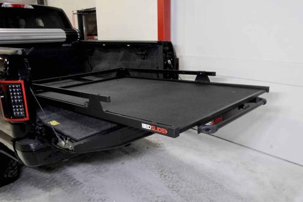 BedSlide Heavy-Duty Sliding Truck Bed Tray w/ T-Tracks - 5" Rails - 1,500 lbs - Black - BE42WR