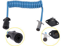 Curt Tow Bar Extension Cord w/ Socket - Coiled - 7-Way RV to 6-Way Round - 96" Cord - C59HR