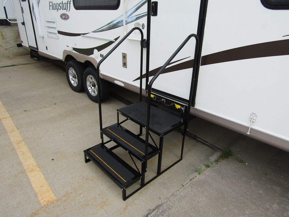 Econo Porch Trailer Step with Handrail and Landing - Double - 7 Drop/Rise,  20-1/2 Tall Stromberg Carlson RV and Camper Steps EHS-102-R
