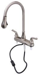 Empire Faucets RV Kitchen Faucet w/ Pull-Down Spout - Dual Teacup Handle - Brushed Nickel - EM47UR