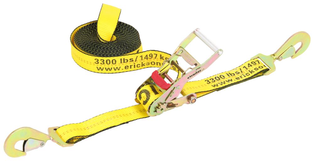 Erickson Ratchet Tie-Down Strap w/ Web Clamp and Snap Hooks - 2 x