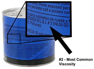 Automotive grease package displaying grease viscosity rating
