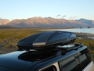 a roof box on a roof rack