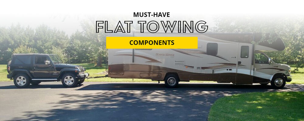 Flat towing setup with RV and Jeep Wrangler image