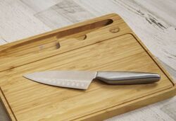 Fireside Outdoor Bamboo Cutting Board with Chef's Knife - 13" Long x 12" Wide - FO39FR