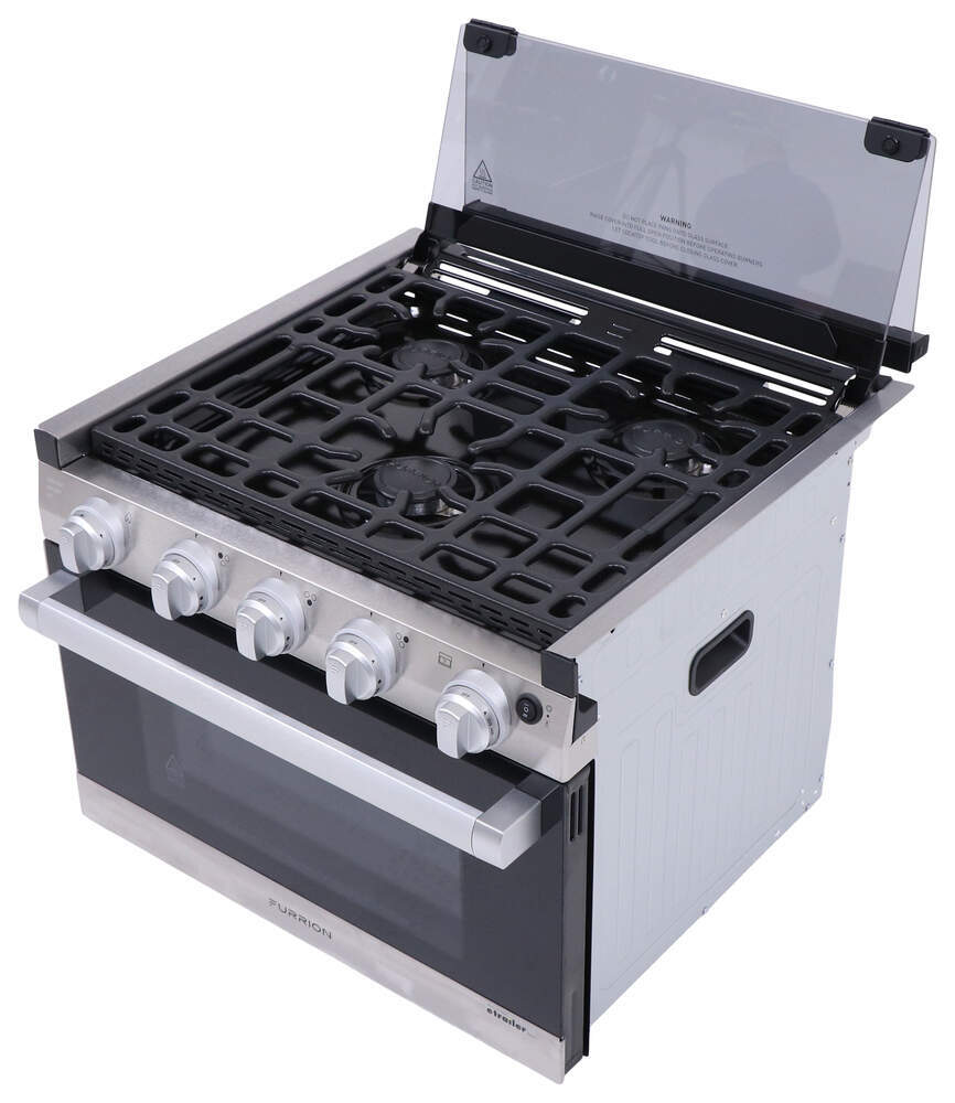 Furrion Propane RV Range with Glass Cover - 3 Burners - 17" Tall - Stainless Steel - FR57KR