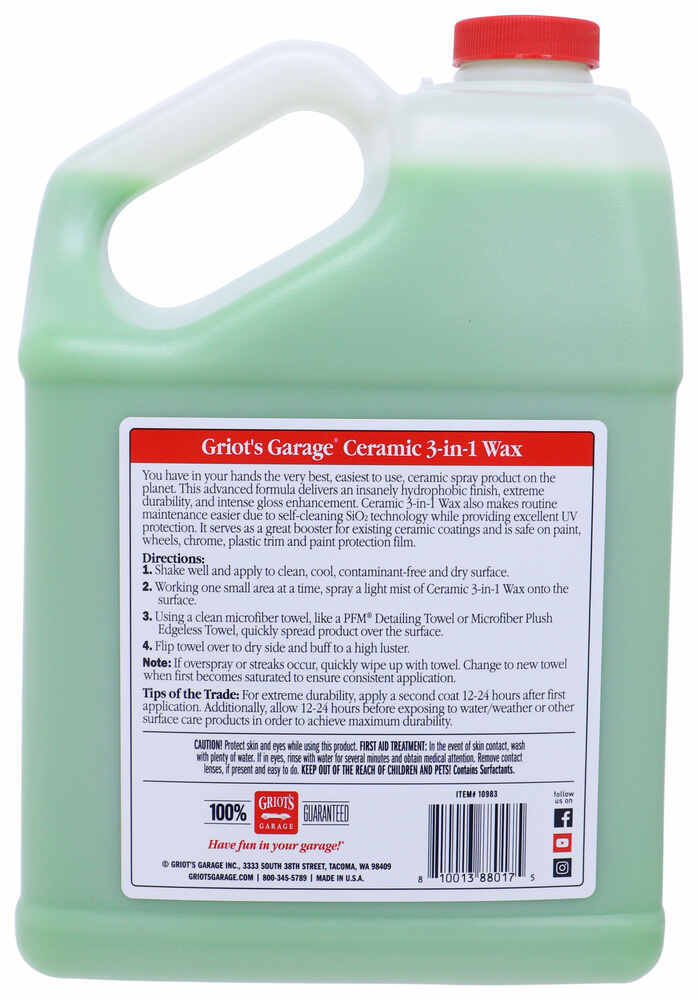 Griot's Garage Spray-On Ceramic 3-in-1 Wax - 1 Gallon Griots Garage Wash  and Wax GG64FR