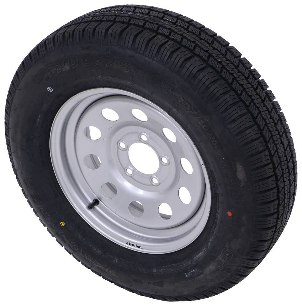 Provider ST205/75R15 Radial Trailer Tire w/ 15" Vesper Silver Mod Wheel 5 On 4.75 Trailer Wheel And Tire