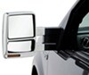 side of vehicle full coverage putco chrome towing mirror overlays with turn signal cutouts