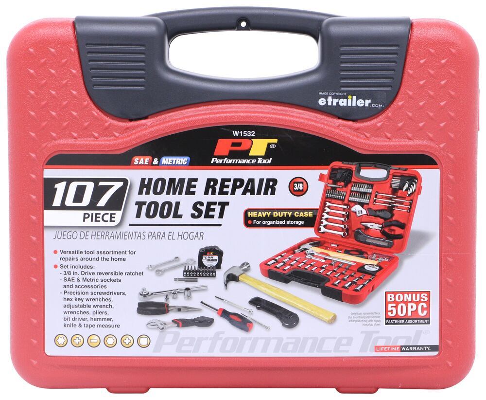 Tool Set for Home and Auto - SAE and Metric - 107 Pieces Performance