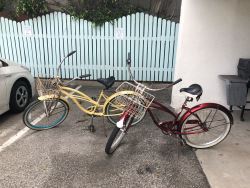 beach cruiser on bike rack