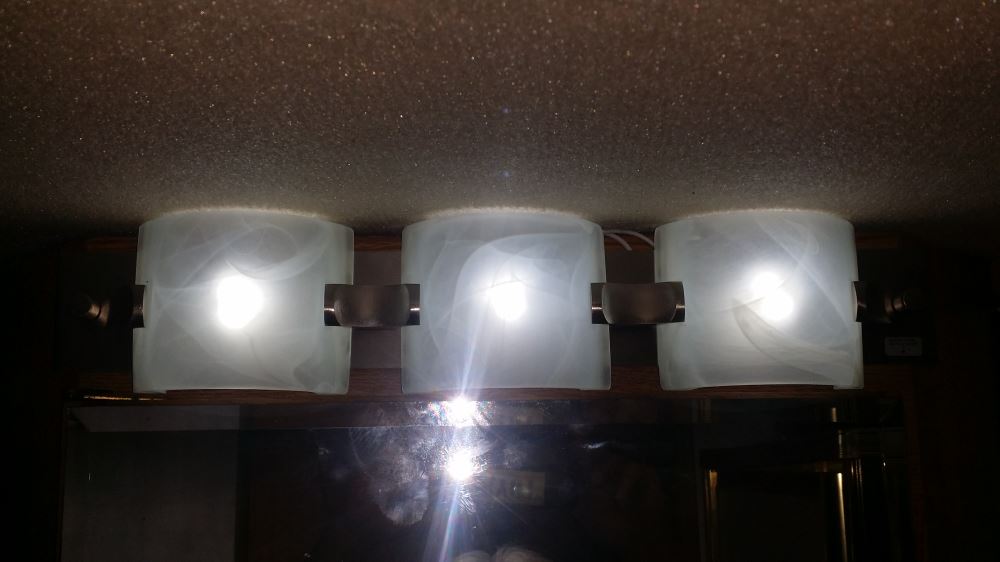 Gustafson 12V RV Vanity Light w/ Shades - 18-1/2 Long - White Glass -  Satin Nickel Gustafson Lighting RV Interior Lights 277-000324