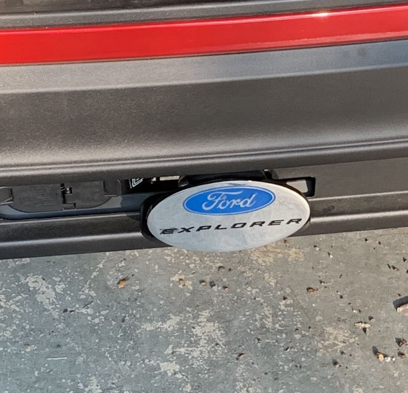 Ford Explorer Trailer Hitch Receiver Cover - 2" Hitches - Blue, Black, and Chrome License Frame 2020 Ford Explorer St Trailer Hitch Cover
