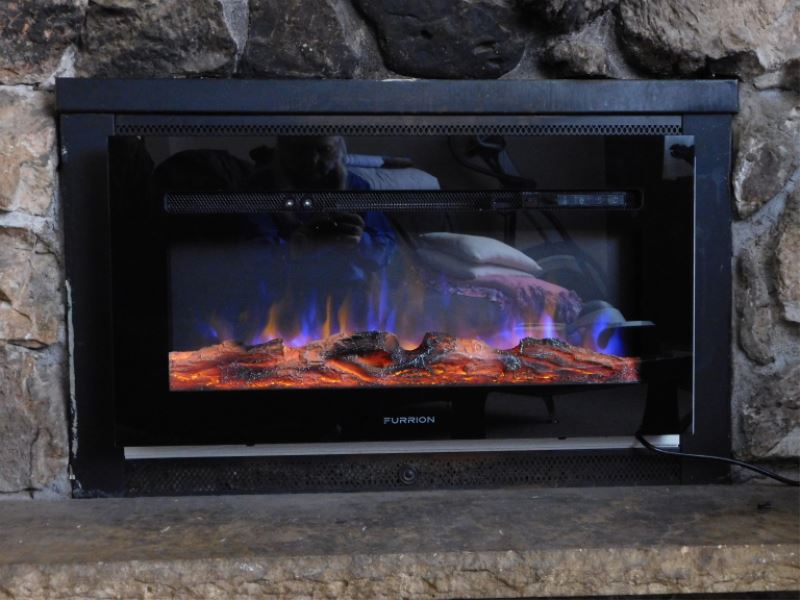Furrion RV Electric Fireplace with Logs 34" Wide Recessed Mount