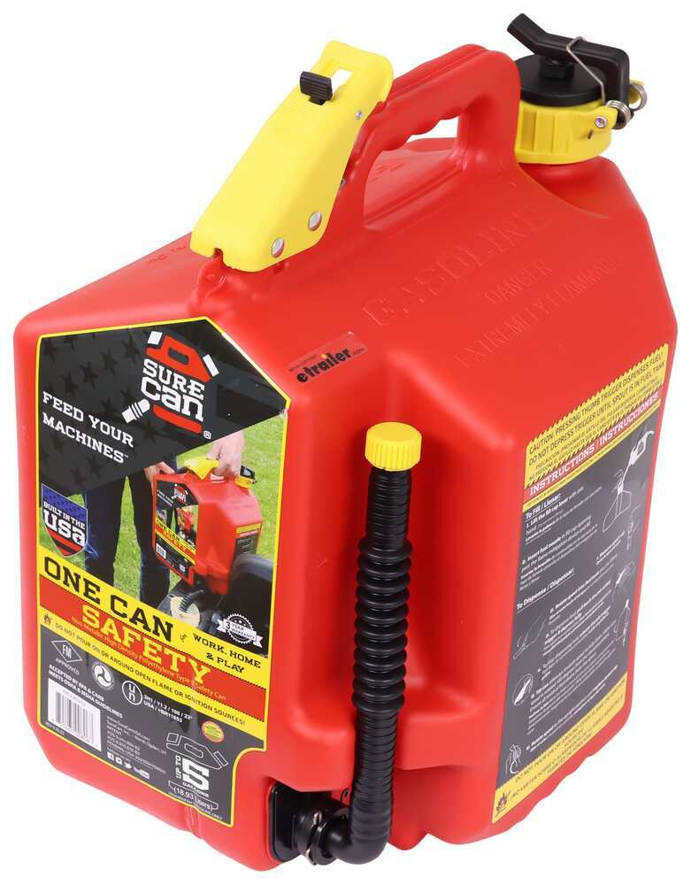  SureCan 5 Gallon Self Venting Gasoline Fuel Can Container with  180 Degree Rotating Nozzle, Thumb Trigger Flow Control, & Child Safe Fill  Cap, Red : Automotive