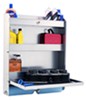Tow-rax storage cabinet with a folding tray holding supplies. 